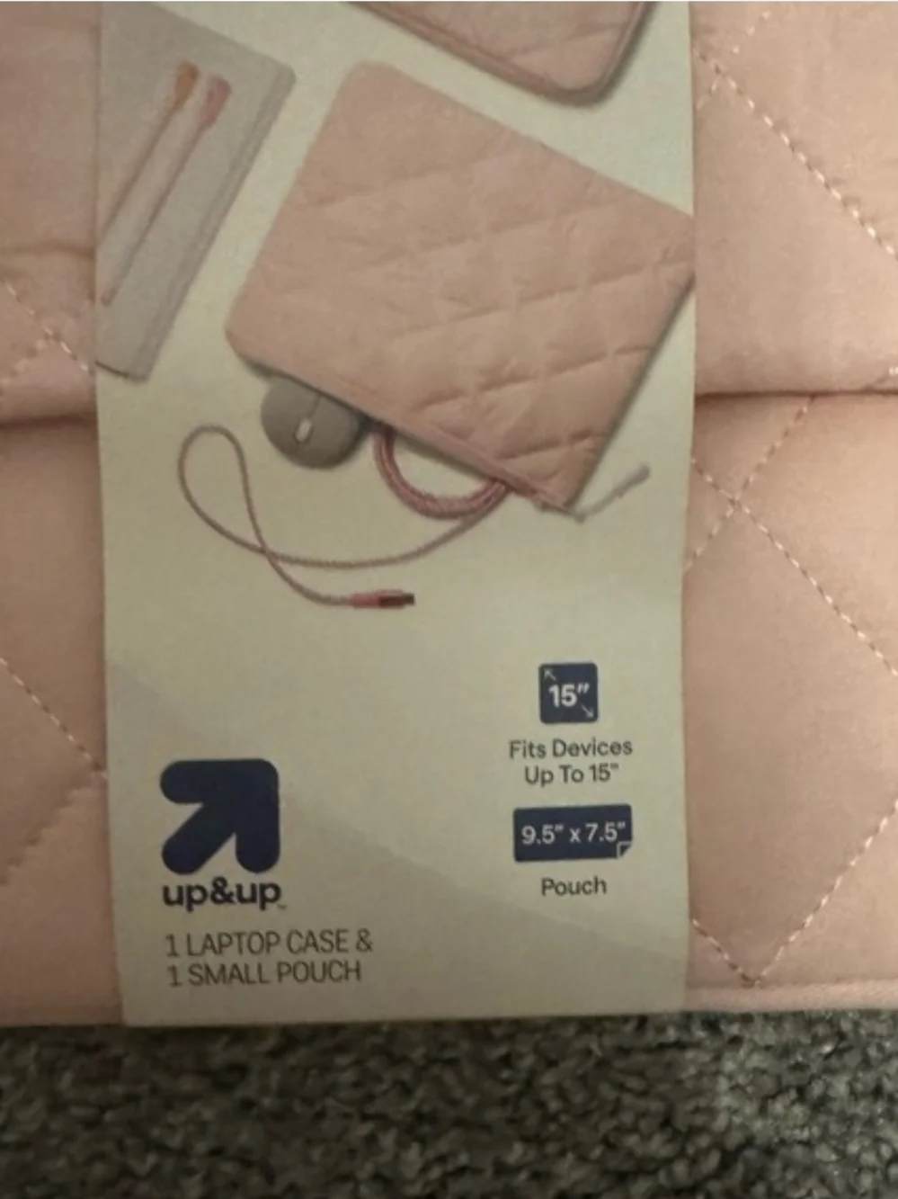 Up & Up Pink Quilted Laptop Case with Accessory Pouch